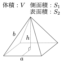 正四角錐 底辺と斜辺 体積 表面積の計算 計算サイト